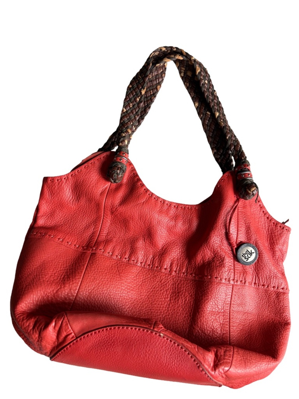 The Sak Deep Coral Leather Braided-Handle Shoulder Bag
